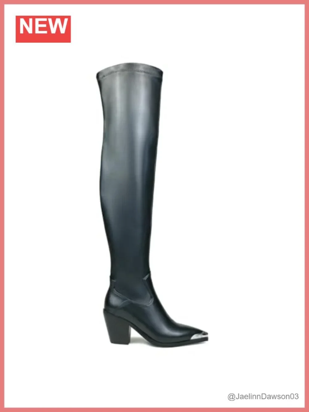 Faux Leather Thigh High Chunky Heel Boots Pointed Toe Side Zipper Women's